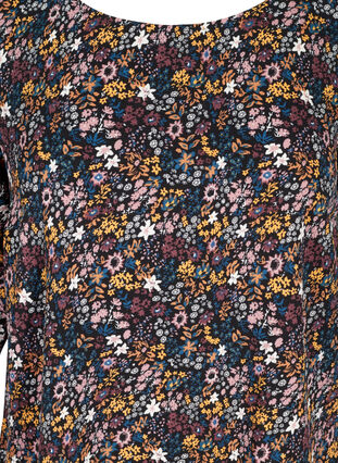 Mønstrete bluse med blonderygg og 3/4-ermer, Black/Multi Flower, Packshot image number 2