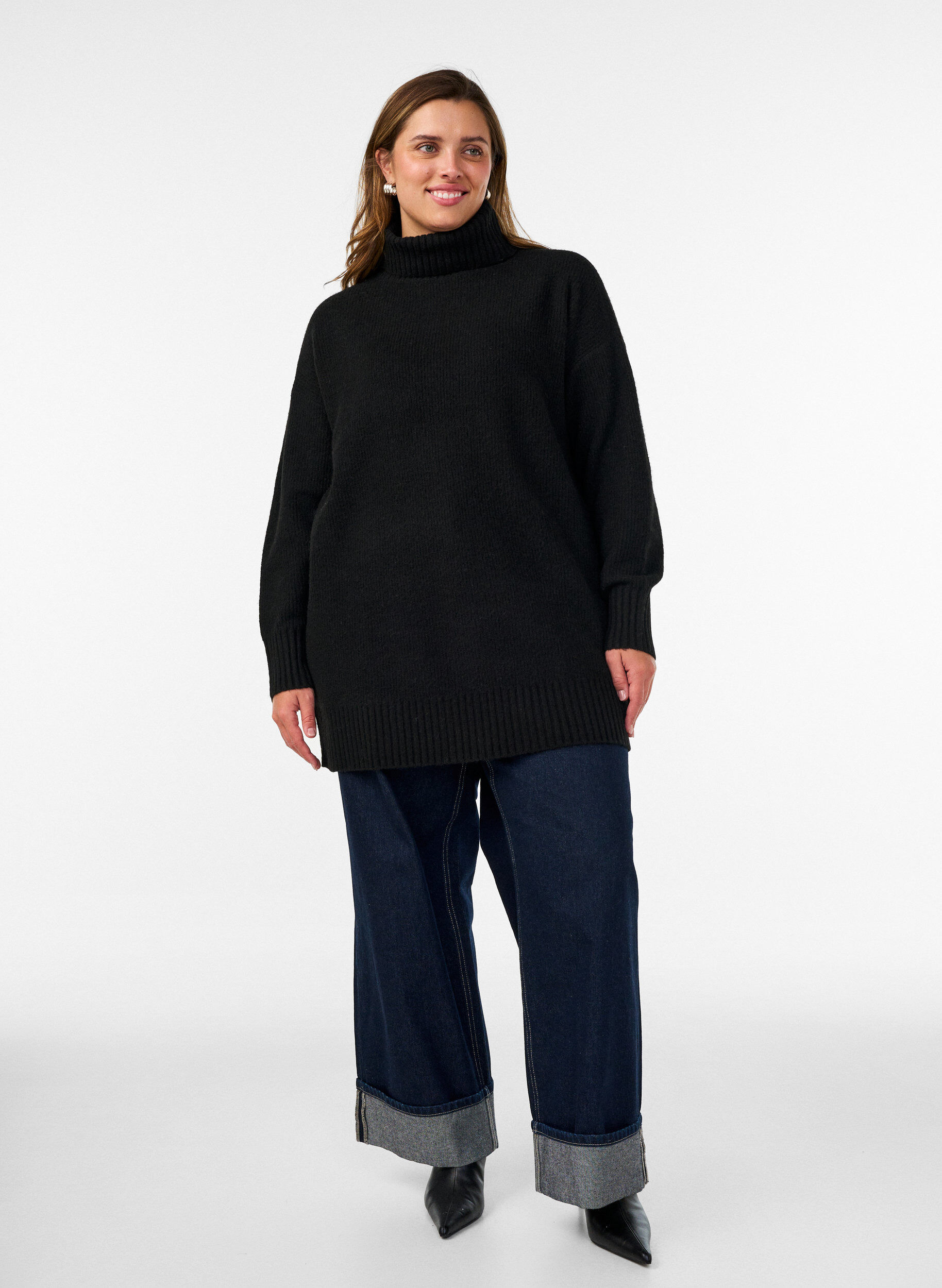 ZizziL&oslash;s strikket genser med rullekrage, Svart, Model image number 1