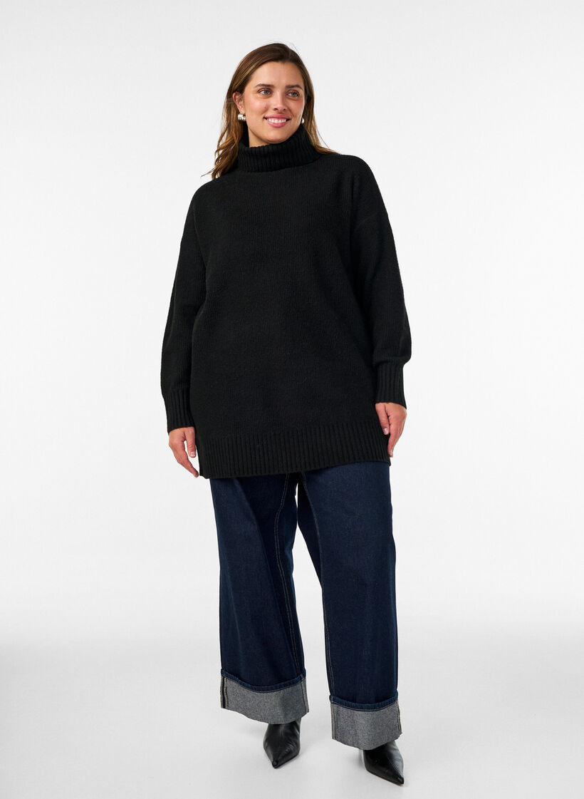 L&oslash;s strikket genser med rullekrage, Svart, Model image number 1