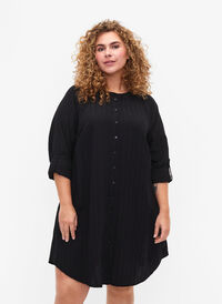 Lang viskose skjorte med stripet struktur, Black, Model
