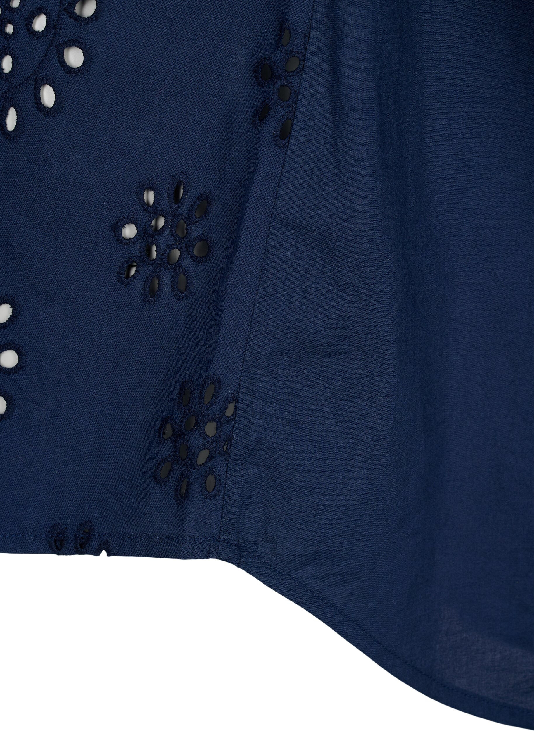 Zizzi Skjortebluse med engelsk broderi og 3/4-ermer, Navy Blazer, Packshot image number 4