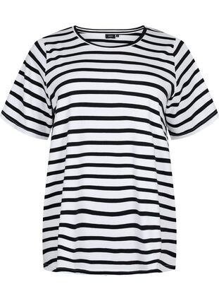 T-skjorte i økologisk bomull med striper, Black Stripes, Packshot image number 0