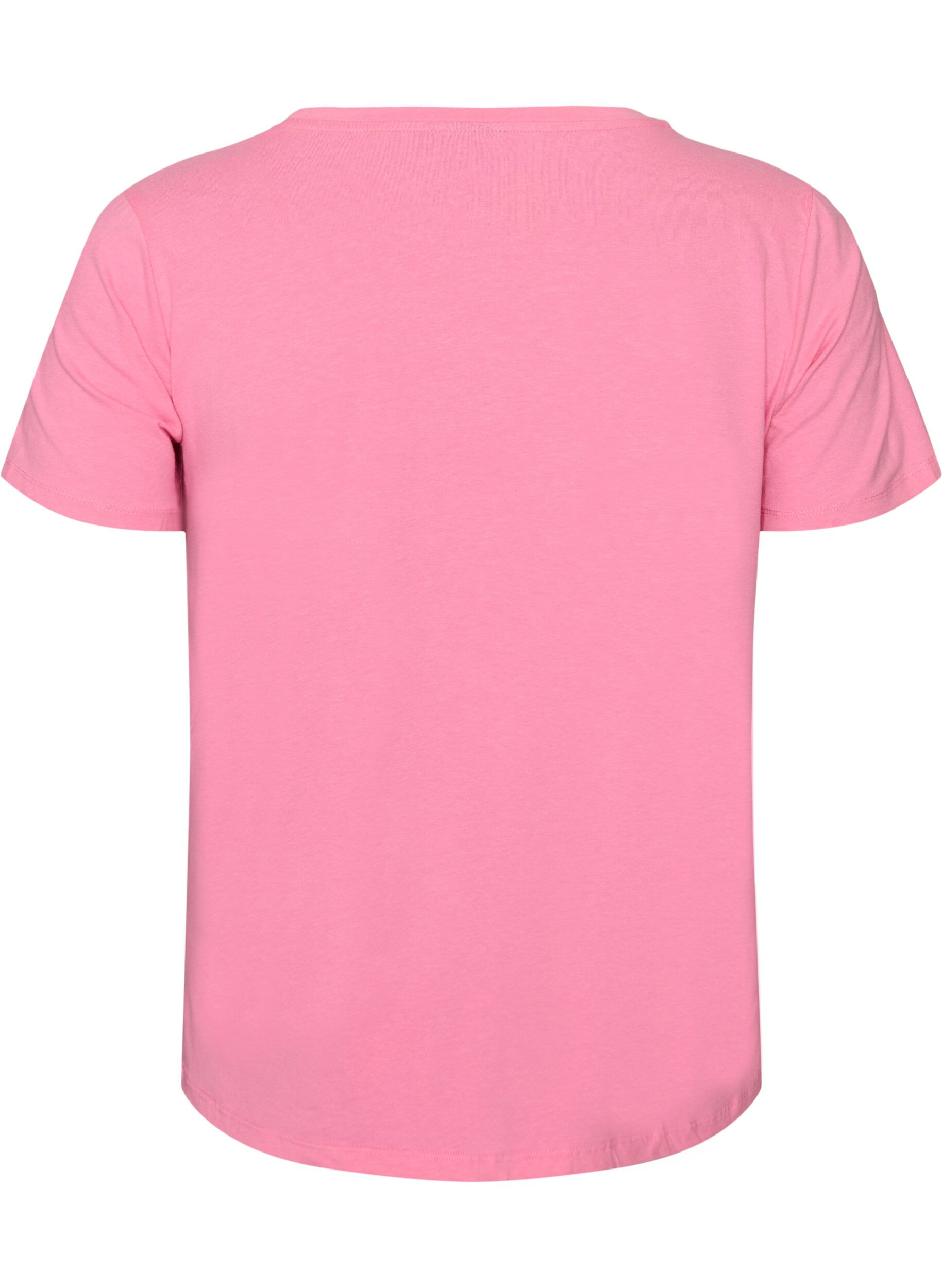 ZizziEnsfarget basis T-skjorte i bomull, Rosa, Packshot image number 1