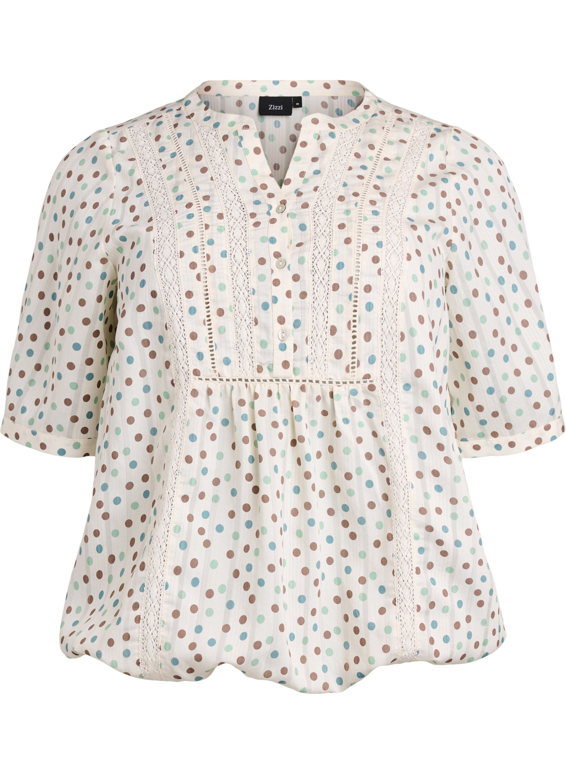ZizziBluse med trykk og 1/2 ermer, Hvit, Packshot image number 0
