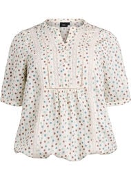 Bluse med trykk og 1/2 ermer, Hvit