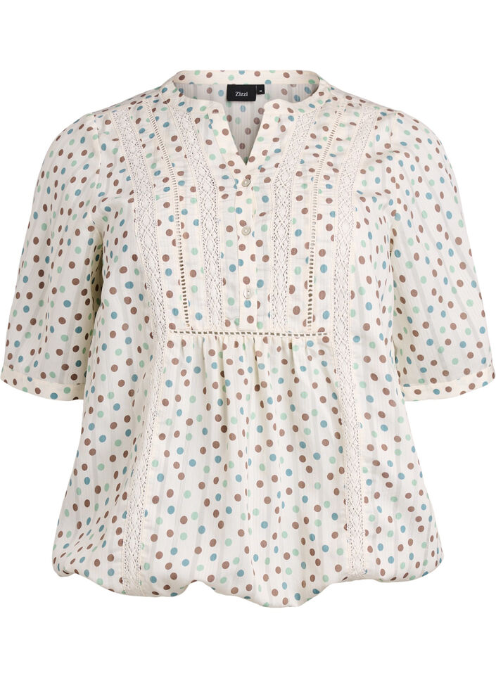 Bluse med trykk og 1/2 ermer, Hvit, Packshot image number 0