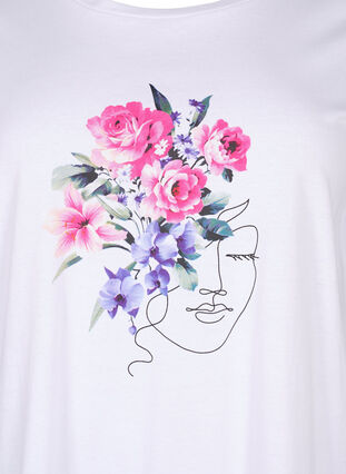T-skjorte i bomull med blomster og portrettmotiv, B. White Face Flower, Packshot image number 2