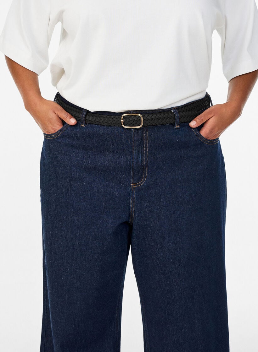 Flettet belte i imitert skinn, Svart, Model image number 0