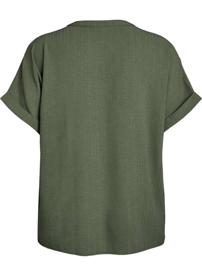 Løs bluse med korte ermer, Grønn, Packshot image number 1