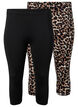 3/4-legging 2 stk., Black / LEO AOP, Packshot image number 0