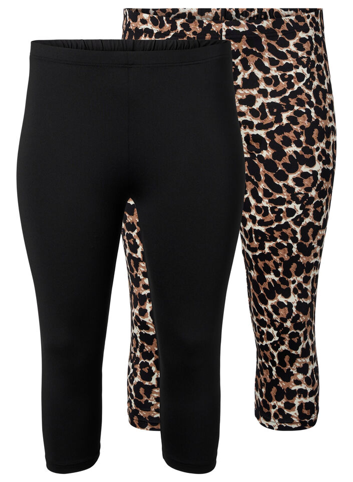 3/4-legging 2 stk., Black / LEO AOP, Packshot image number 0