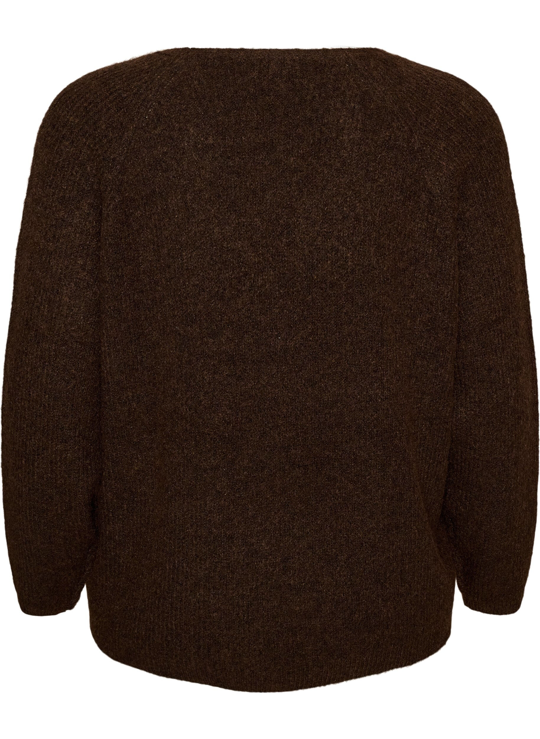 ZizziStrikkebluse med V-hals og raglanermer, Brun, Packshot image number 1