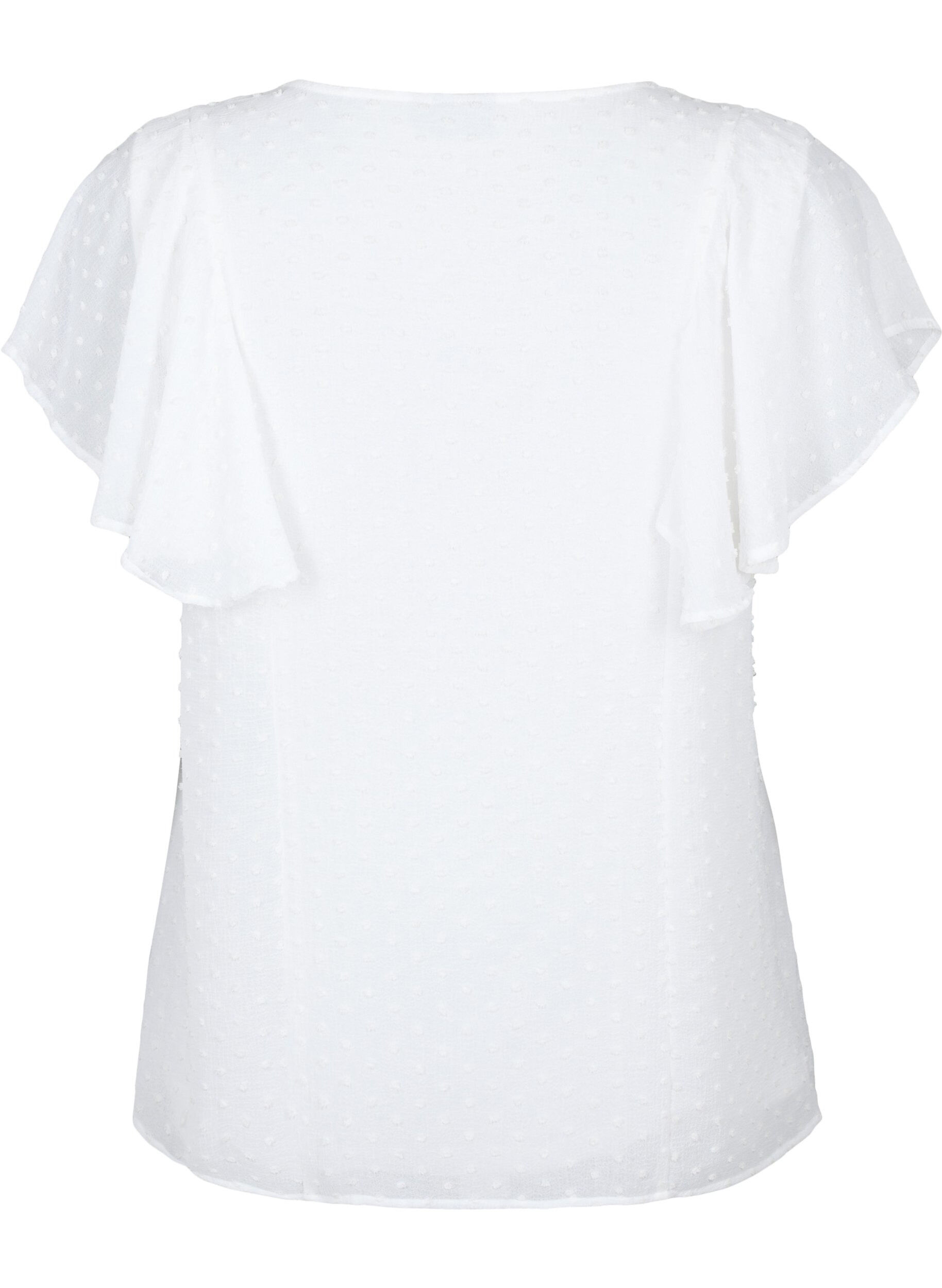 Zizzi Bluse med prikket struktur og korte ermer, Bright White, Packshot image number 1