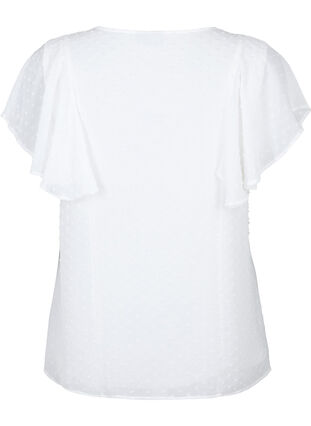Bluse med prikket struktur og korte ermer, Bright White, Packshot image number 1
