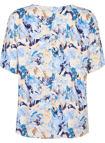 Short sleeve Viscose Bluse med utskrift, Blue Graphic AOP, Packshot image number 1