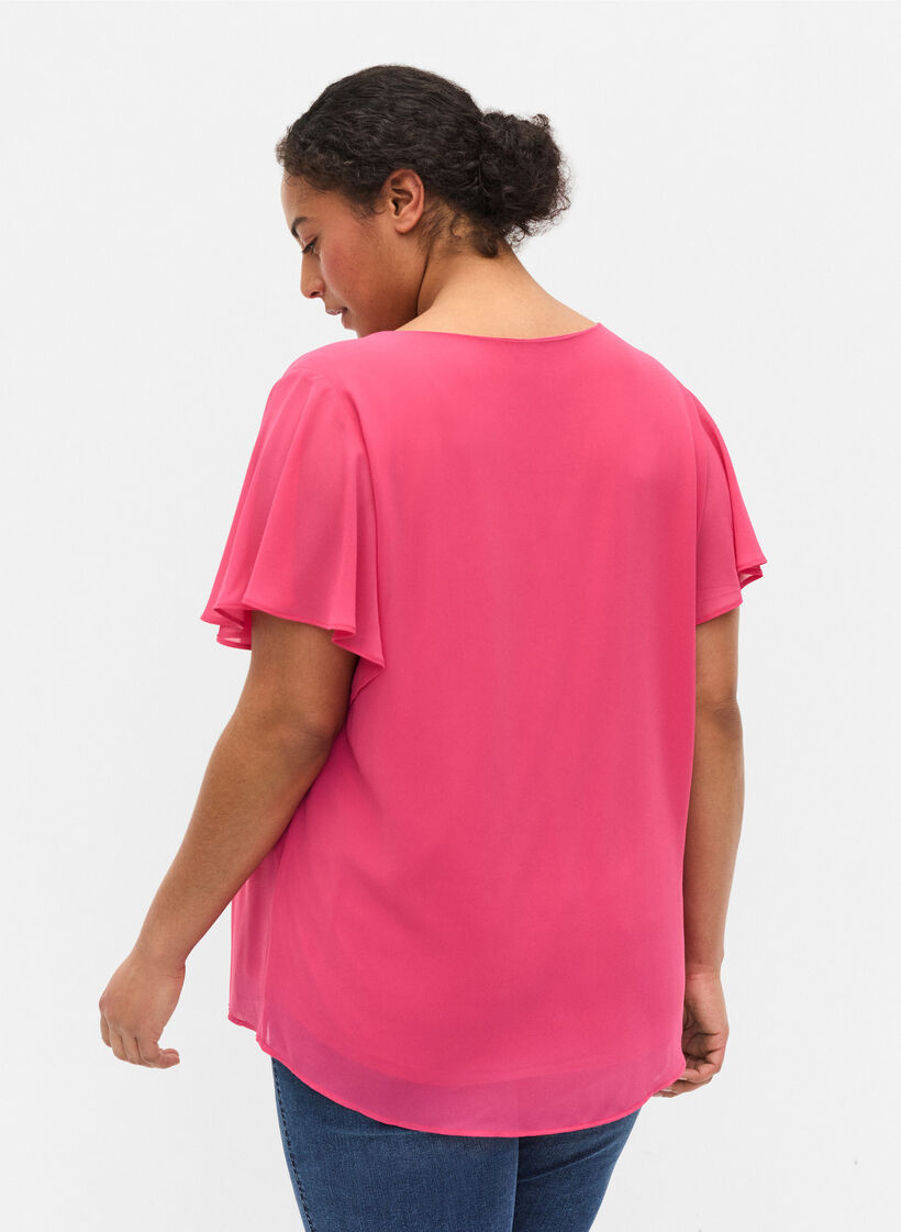 Bluse med korte ermer, Magenta, Model image number 1