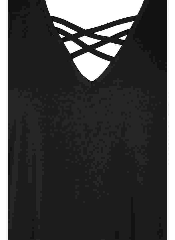 Ermeløs nattkjole med V-hals og snøre, Black, Packshot image number 2