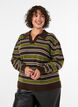 Strikkebluse med striper og poloskjorte krage, Brun, Model image number 0