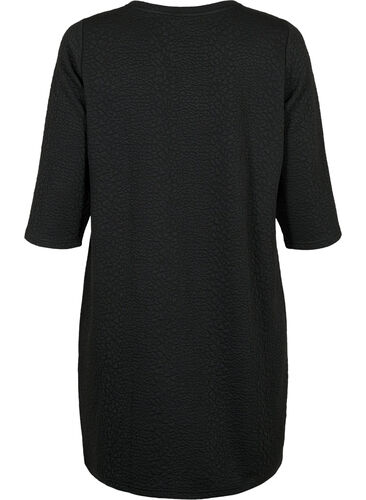 Kjole med struktur og trekvartlange ermer, Black, Packshot image number 1