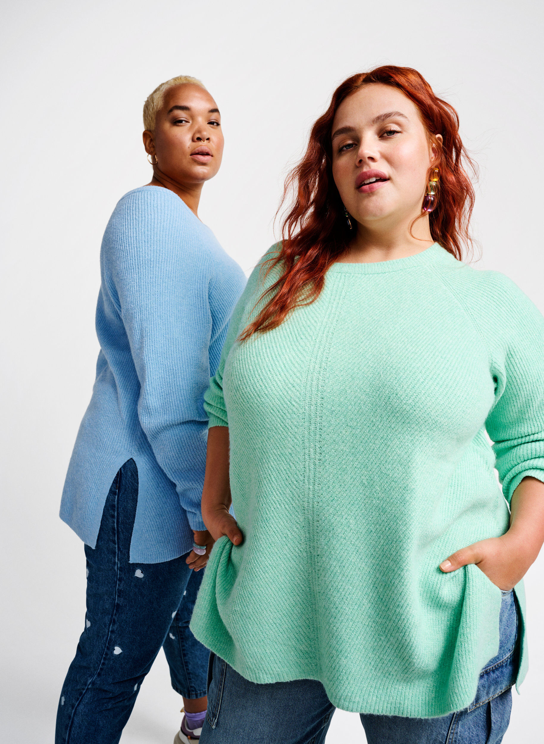 Zizzi Melert-genser med splitt i siden, Cabbage/White, Image image number 0