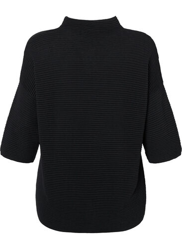 Strukturstrikket genser med høy hals, Black, Packshot image number 1
