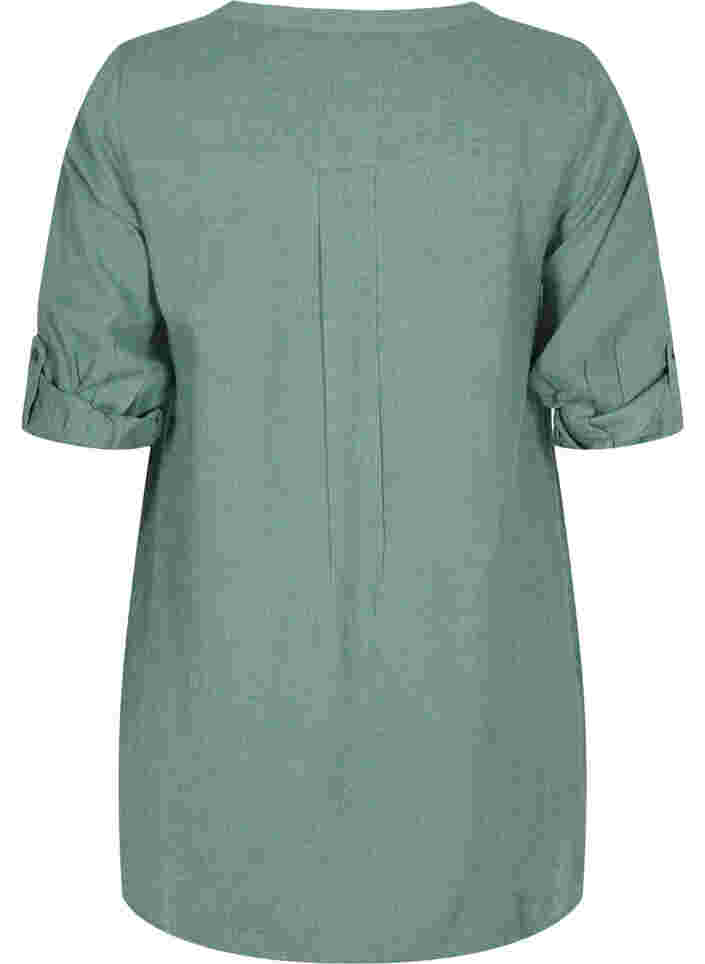Lang skjorte med 3/4-ermer og V-hals, Balsam Green, Packshot image number 1