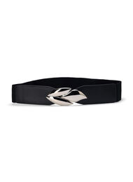 Elastisk midjebelte med sølvfarget spenne, Black Silver Buckle