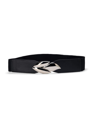 Zizzi Elastisk midjebelte med sølvfarget spenne, Black Silver Buckle, Packshot image number 0