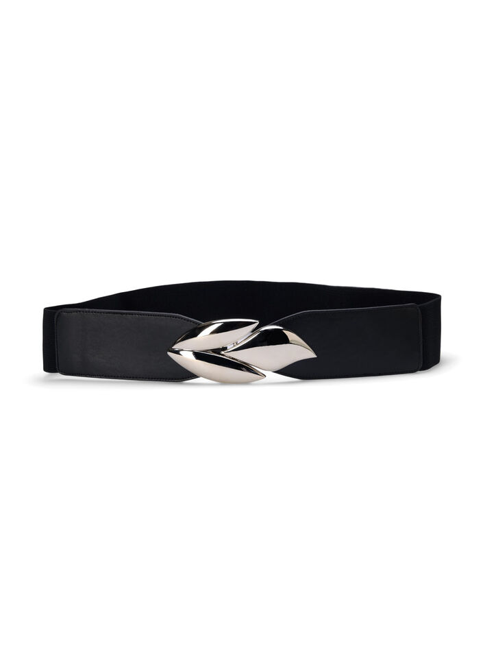 Elastisk midjebelte med sølvfarget spenne, Black Silver Buckle, Packshot image number 0