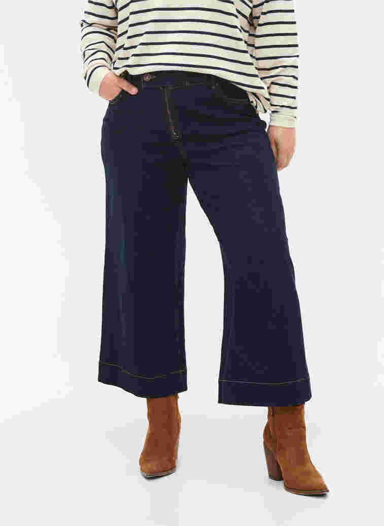 Cropped jeans med vidde, Unwashed, Model image number 3