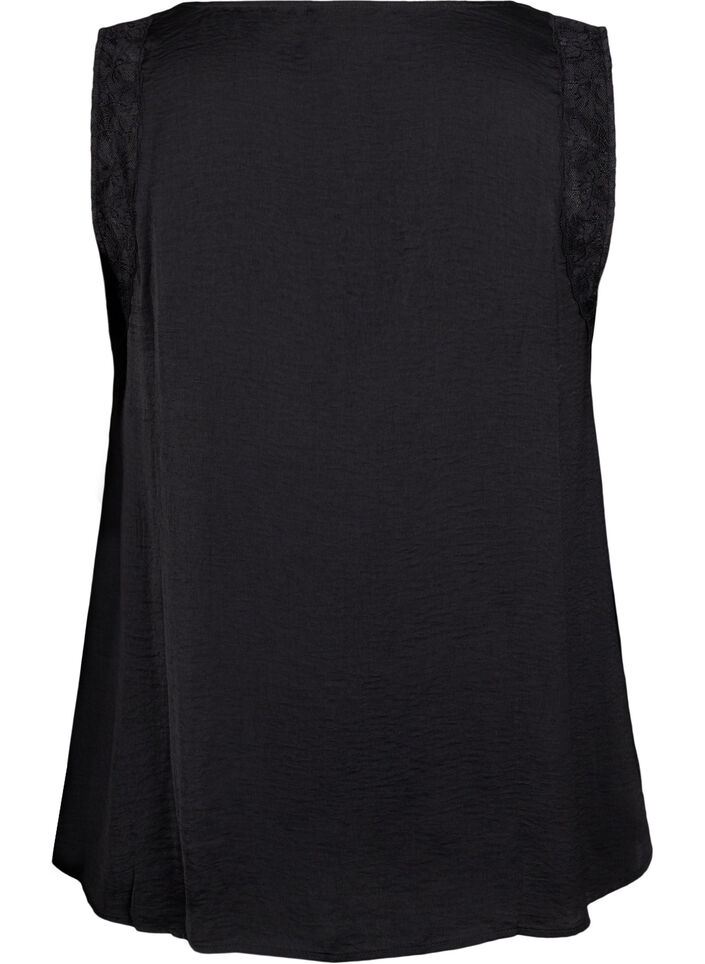 Ermeløs topp med blonder, Svart, Packshot image number 1