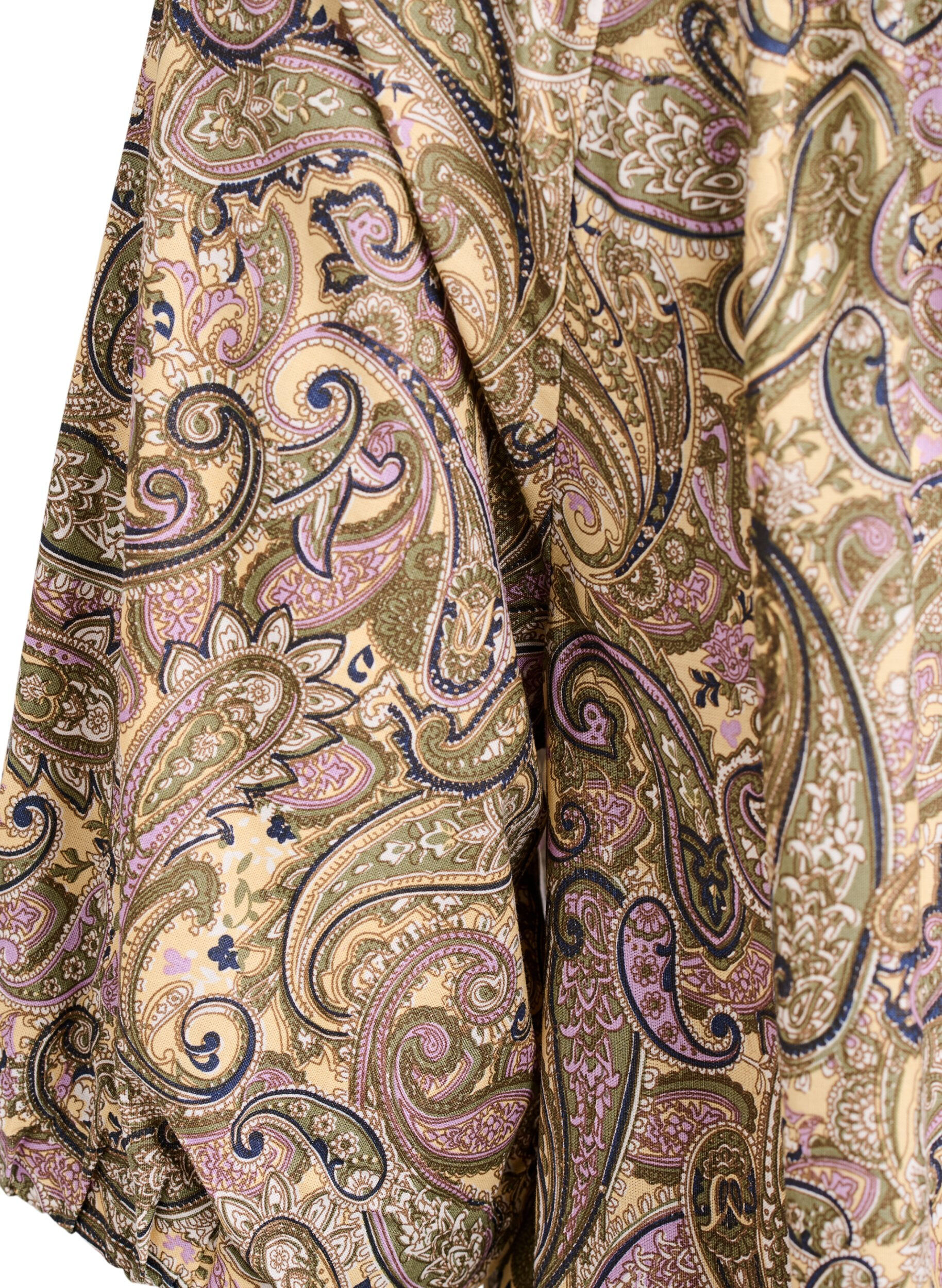 ZizziViskose bluse med paisley-trykk og knytesnor, Gul, Packshot image number 3