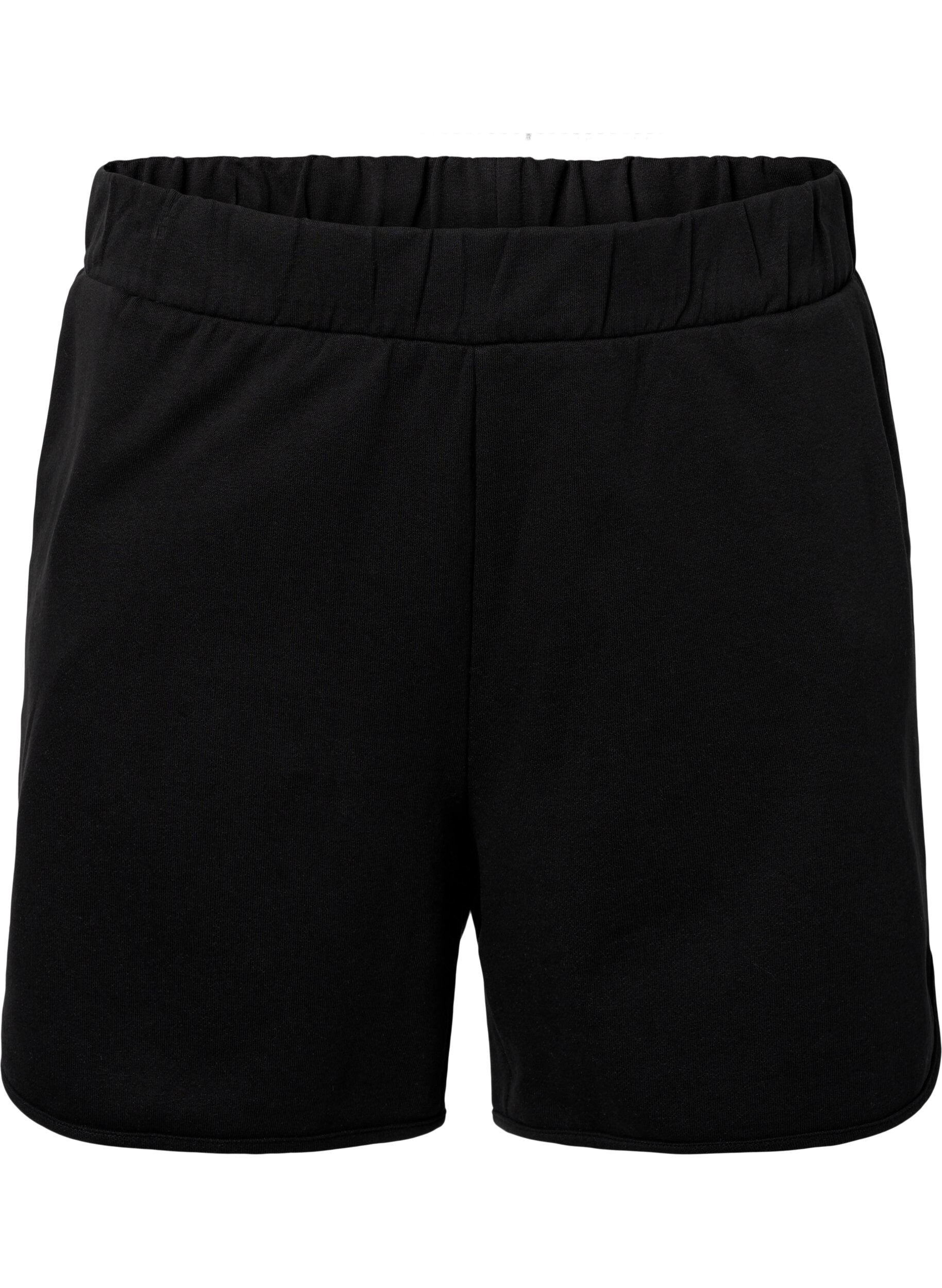 Zizzi Ensfargede joggeshorts med lommer, Black, Packshot image number 0