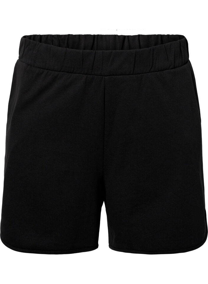 Ensfargede joggeshorts med lommer, Black, Packshot image number 0