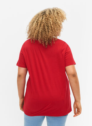 T-skjorte i bomull med broderi anglaise, Tango Red, Model image number 1