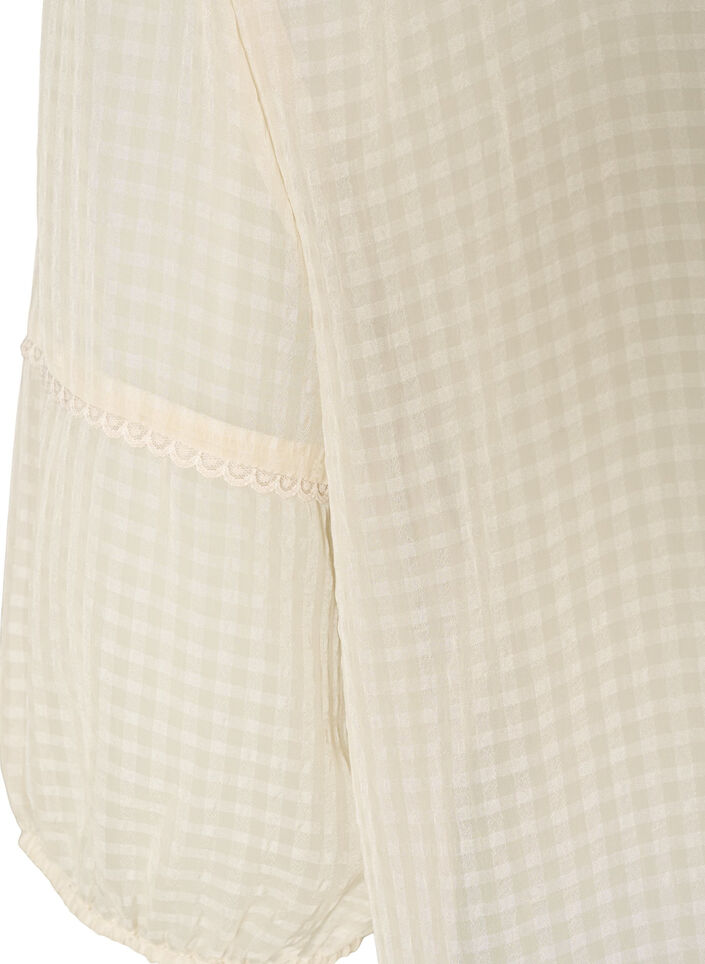 Bluse i seersucker med knytesnor, Beige, Packshot image number 3