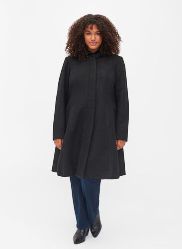 Jakke med hette og A-form, Black, Model image number 2