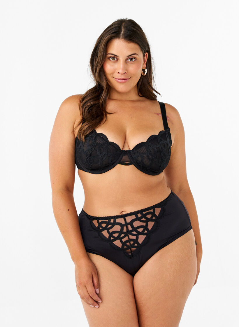 Mikrofibertruser med blondedetaljer, Black, Model
