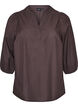 Rutete bluse med V-hals og 3/4-ermer, Brun, Packshot image number 0