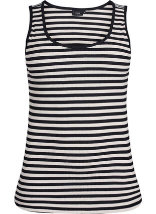 Zizzi Stripete ribbestrikket singlet, Black Snow W. Stripe, Packshot image number 0