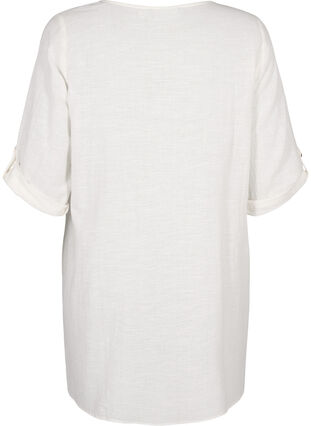 3/4-ermet tunika i bomullsblanding med lin, Off-White, Packshot image number 1