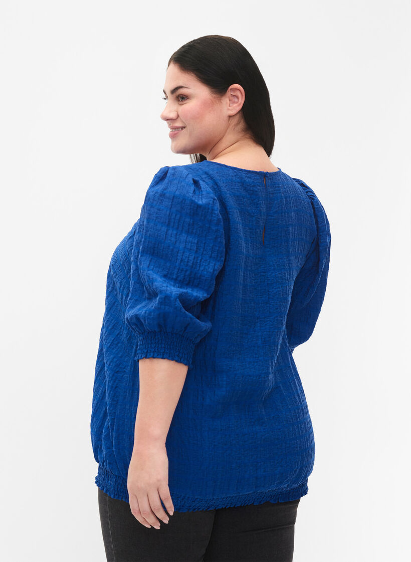 Smockbluse med lyocell (TENCEL), Strong Blue, Model image number 1