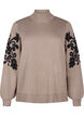 Strikket bluse med broderier, Desert Taupe Comb, Packshot image number 0