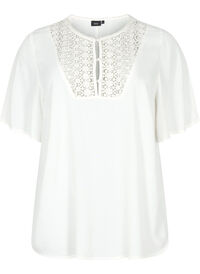 Viskosebluse med 1/2 ermer og broderidetaljer