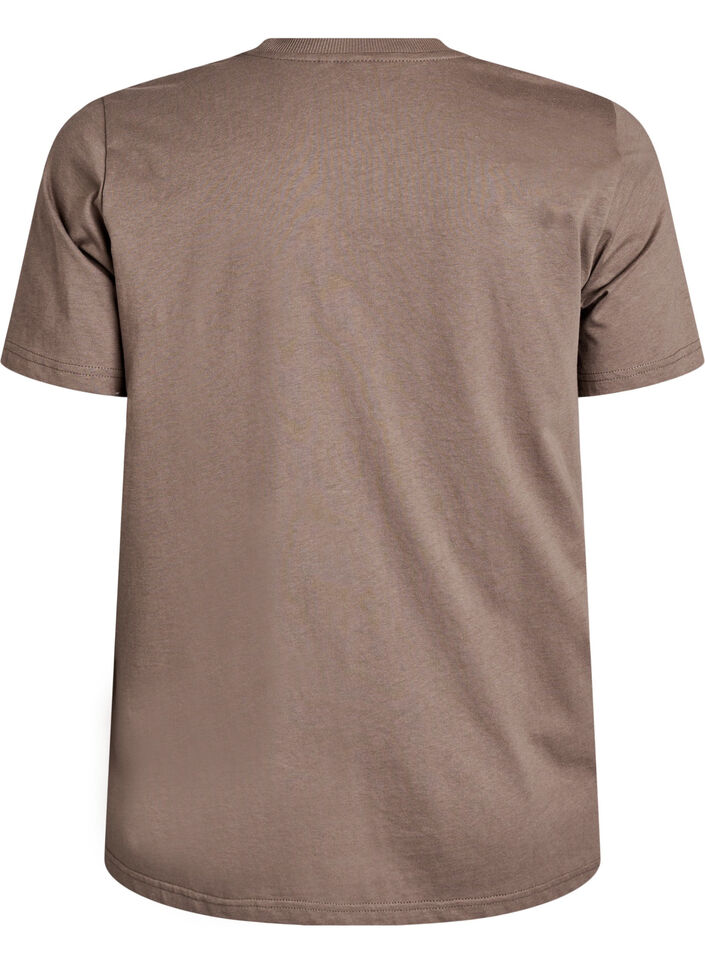 Basic T-skjorte i bomull med rund hals, Brun, Packshot image number 1