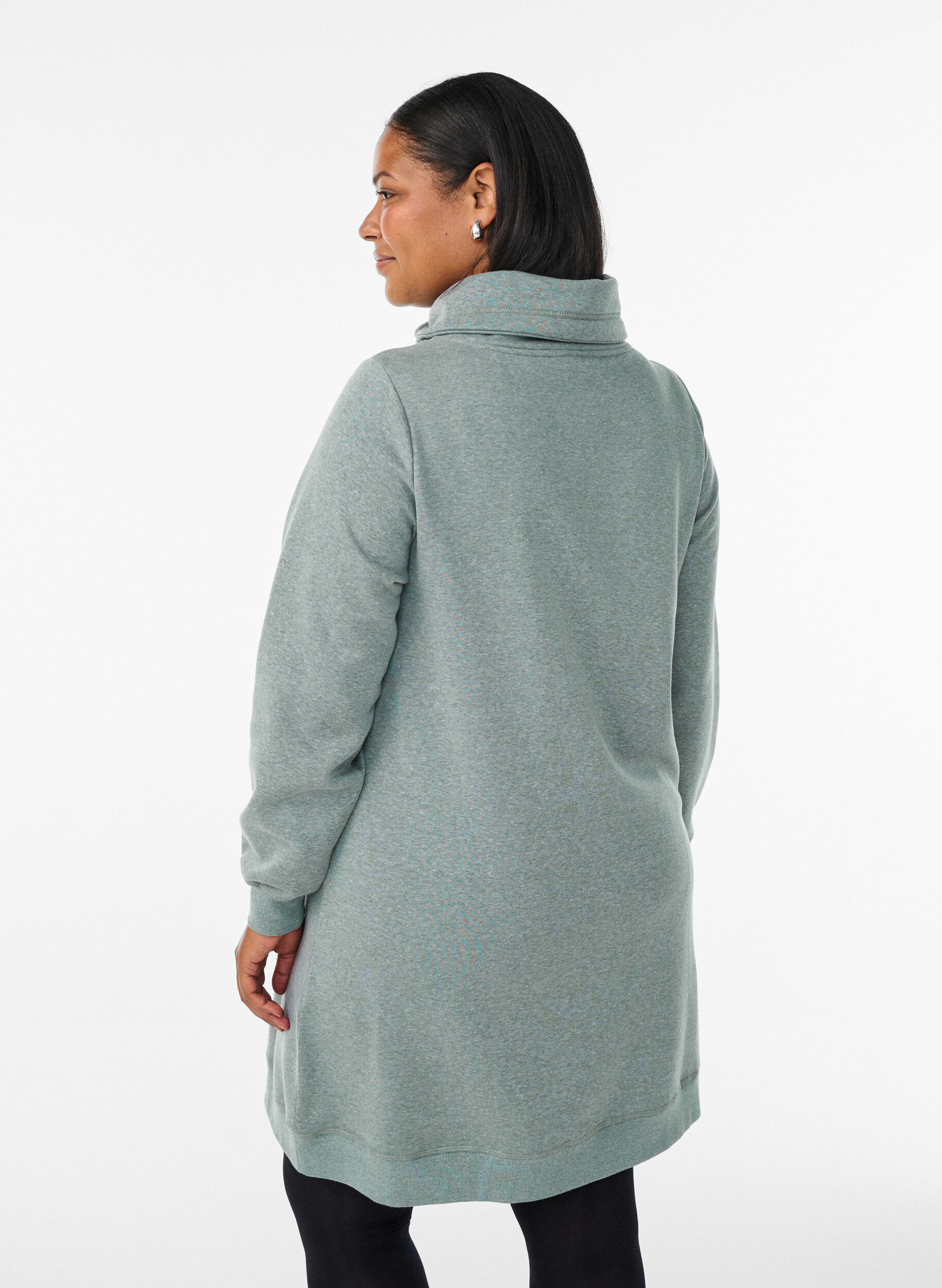 ZizziKort genserkjole med h&oslash;y hals og lommer, Gr&oslash;nn, Model image number 2