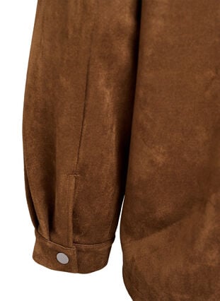 Zizzi Imitert semsket skjorte, Brown Fake Suede , Packshot image number 3