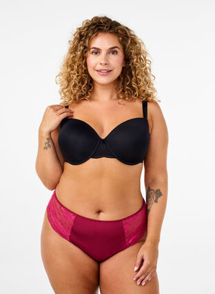Zizzi Brasilianske mikrofiber truser med blonder, Rød, Model image number 0