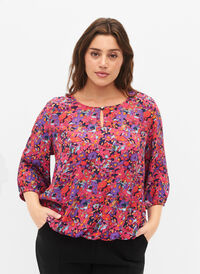 Viskose bluse med blomsterprint og smok, Pink Small Fl. AOP, Model