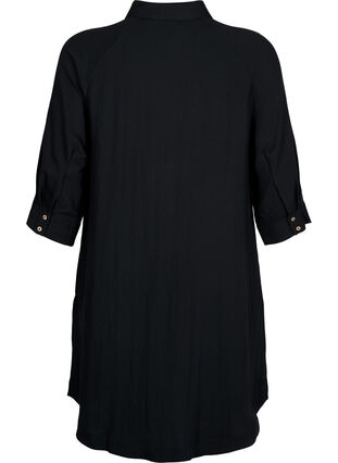 Lang viskoseskjorte med lommer og 3/4-ermer, Black, Packshot image number 1